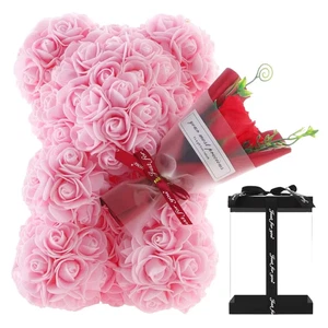 Rose Blumenbär 9,45 Zoll süße künstliche Forever Blume Rose mit klarer Box Handm - Bild 1 von 19