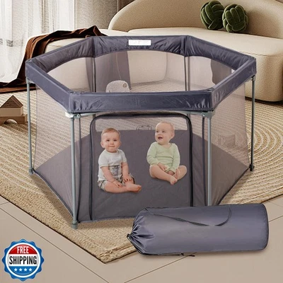 Baby Playpen 53x53 Inch, Indoor/Outdoor Portable Play Yard with Breathable Me - Image 1 of 4