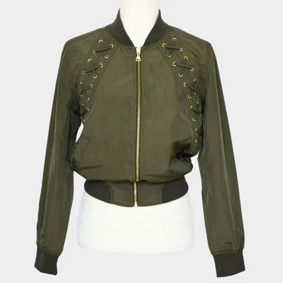 Chaqueta de bombardero EXPRESS verde militar para mujer talla XS Foto 1 de 4