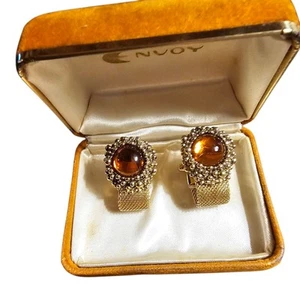 Envoy Gold Cufflinks With Amber Colored Stones - Picture 1 of 16