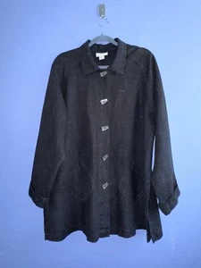 J. Jill Damen schwarz Knopfleiste Lagenlook Leinen Jacke Gr. M 100% Leinen USA - Bild 1 von 8