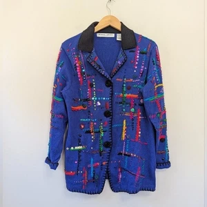 Vintage Michael Simon bunte Perlen Strick Pullover Jacke Maximalist Gr. L - Bild 1 von 13