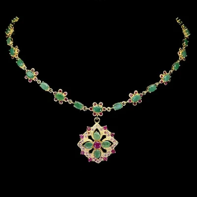 Collar de plata de ley 925 ovalado esmeralda 6x4 mm rubí flor piedras preciosas joyería 18 Foto 1 de 4