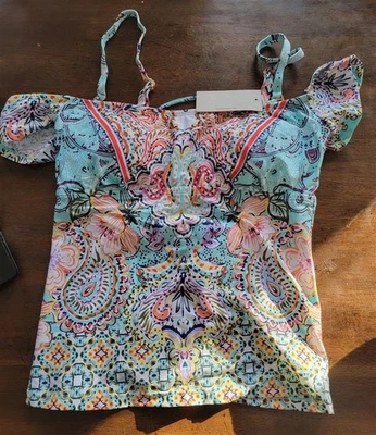 Regata nova com etiquetas Kenneth Cole S REACTION floral ombro frio paisley 123486 - Imagem 1 de 2