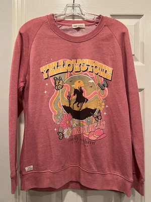 Simply Southern Yellowstone Wild At Heart Pink Crewneck Fleece Sweatshirt, Small - Image 1 of 4