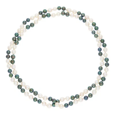 Perlenkette Second Hand, grün weiß mit Akoya Zuchtperlen 25324656, getragen - Bild 1 von 2