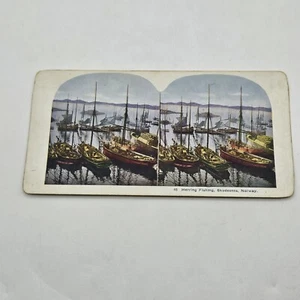 "Herring Fishing" Skudesnes Norway Antique Vintage Stereoview Card  - Picture 1 of 4
