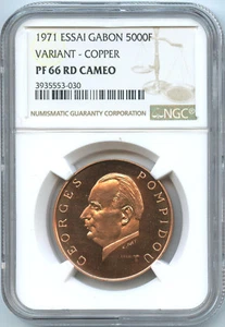 Gabon 5000 Francs ESSAI 1971 Georges POMPIDOU KM E5 NGC PF 66 RD Cameo - Picture 1 of 2