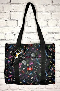 Dickies Multicolor Canvas Tote Beach Bag Purse Handbag Black Doodle Yak Pak New - Picture 1 of 11