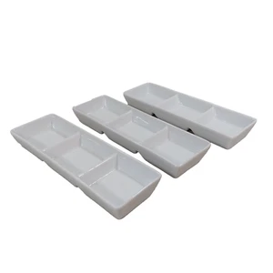 Ceramic Compartment Sauce Spice Dishes 3 White Serving x 3 19cms Length - Picture 1 of 8