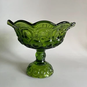 L.E. Smith Moon and Stars Green Pedestal Bowl - Picture 1 of 5