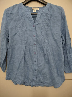 Blusa túnica túnica azul PS de lino con botones relax de gran tamaño COLDWATER CREEK Top para mujer Foto 1 de 4
