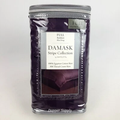 Wamsutta Damask Stripe Full Bedskirt Potent Purple 15” Drop 500TC Dust Ruffle - Image 1 of 4