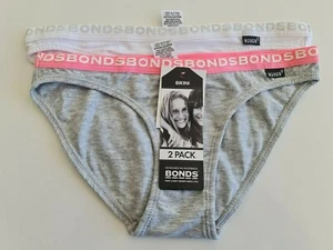 Bonds Girls 2 Pack Bikini Brief Underwear sizes 8 10 12 Colour Grey White - Picture 1 of 3