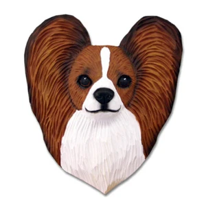 Papillon Head Plaque Figurine Brown/White - Picture 1 of 1