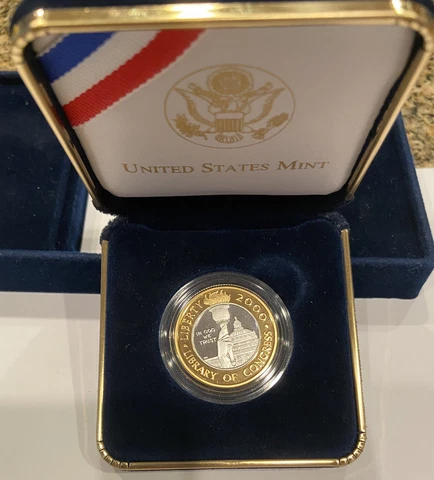 2000 W Library of Congress Bi-Metal Gold & Platinum $10 proof & box with COA Cover
