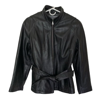 Chaqueta de cuero para mujer mediana negra cremallera completa forro acolchado aislante motocicleta’s Foto 1 de 4