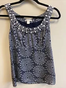 Ann Taylor Loft Blouse Beaded Sleeveless Scoop Neck Satin , Size 6 - Picture 1 of 12