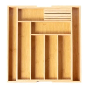 Expandable Bamboo Utensil Drawer Organizer, Wooden Utensil Tray, Non-Slip - Picture 1 of 8