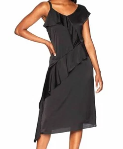 $295 Nic+Zoe Women's Black New Romantics Satin Ruffled Cocktail Dress Size 6 - Picture 1 of 1