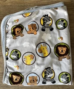 Lambs & Ivy Gray Lion Giraffe Safari Zoo Animals Baby Security Blanket 30x36” - Picture 1 of 4