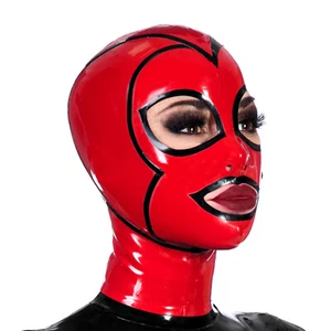 Red Latex Hood with Black Brim Open Eyes Mouth for Beautiful Girl Rubber Mask - Picture 1 of 3