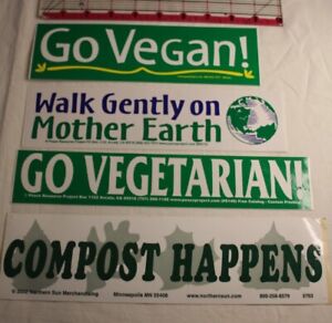 Lot de 4 autocollants pare-chocs végétariens végétaliens, compost se produit, marchez doucement