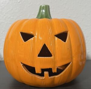 Vintage Halloween Pumpkin Jack O' Lantern Ceramic Candle Holder