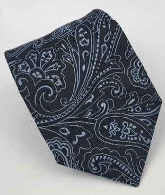 Saddlebred Silk Tie Black Blue Floral Paisley Men Necktie 59 x 3.1/8 - Image 1 of 4