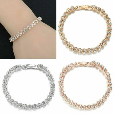 Ladies Silver Crystal Rhinestone Bangle Bracelet Wedding Bridal Jewellery Girls — 第 1/4 张图片