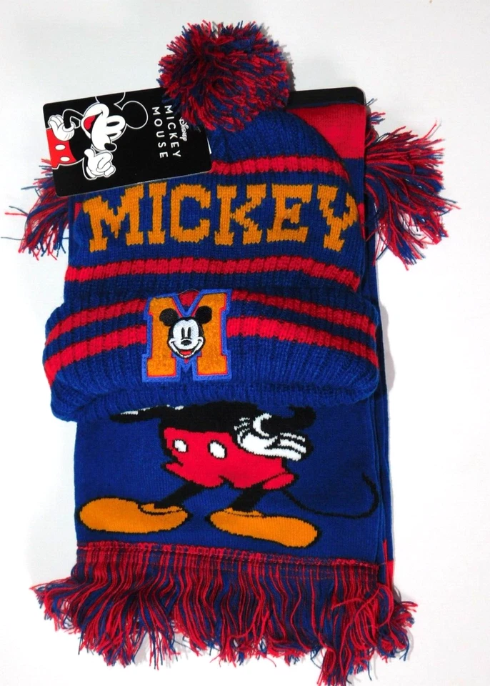 Disney Mickey Mouse Beanie Hat and Scarf Set With Tag