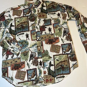 Vtg 90s Bimini Bay Button Down Shirt Fish Fishing Novelty Print Cotton Sz XL - Picture 1 of 9