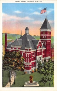 Postkarte WI: Court House, Wausau, Wisconsin, Vintage Leinen unbespielt - Bild 1 von 2