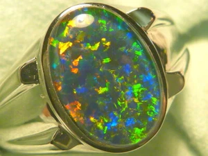 Mens Opal Ring Sterling Silver Natural Opal Triplet 13x9 mm Oval item 170946. - Bild 1 von 5