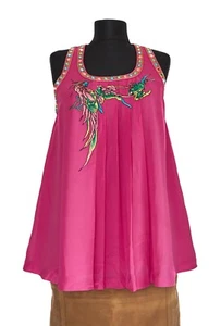Matthew Williamson for H&M Silk Blouse, BIRD EMBROIDERY, MIRRORED TRIM, PLEATED - Picture 1 of 9