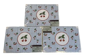 Mary Engelbreit Paper Placemats - Red Cherries Blue Checkered - Lot of 3 - NEW - Picture 1 of 2