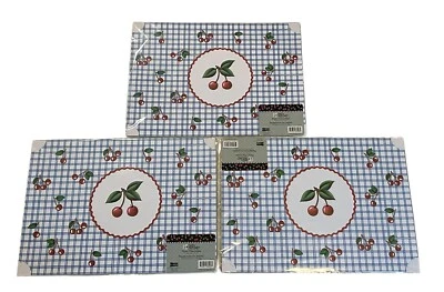 Mary Engelbreit Paper Placemats - Red Cherries Blue Checkered - Lot of 3 - NEW - Image 1 of 2