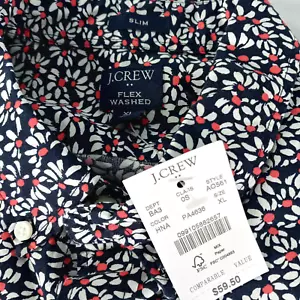 NWT J Crew Flex Washed Button Down Shirt Mens XL Short Sleeve Slim Fit Floral - Picture 1 of 9