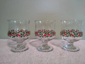 4,5" Vintage LRS3 Weihnachten Stechpalme Champagner groß Sherbet Glas Lot Libbey - Bild 1 von 4