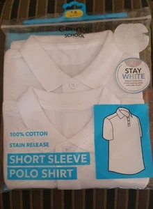 George 2 PACK SCHOOL SHORT SLEEVE WHITE POLO SHIRT SIZE 7-8 YEARS OLD. BNEW - Picture 1 of 2