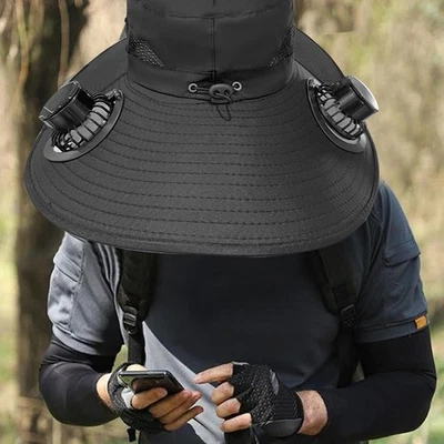 Unisex Exterior Alimentado Solar Ventilador Ala Ancha Sombrero con 2 Ventiladores para Pesca Senderismo Foto 1 de 4