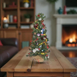 Árbol de Navidad artesanal mesa costura nociones decoración arpillera soporte inferior - Imagen 1 de 11