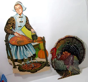 Vintage 50/60er Jahre Pappe Erntedank Fenster Wanddeko Türkei Pilger - Bild 1 von 5