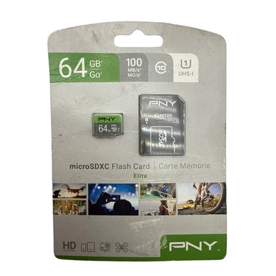 PNY Elite 64GB microSDXC UHS I U1 Class 10 Flash Memory Card with SD Adapter - Image 1 of 4