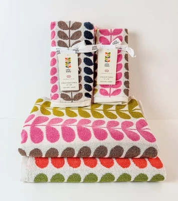 Juego de toallas Orla Kiely 6 piezas 2 baños 2 manos 2 dedos multi vástago castaño rojizo suave grueso Foto 1 de 4