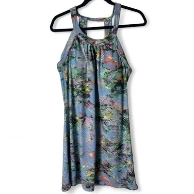 prana — женское спортивное платье Cantine, синее, с изящным принтом, встроенный бюстгальтер — размер L - Изображение 1 из 4