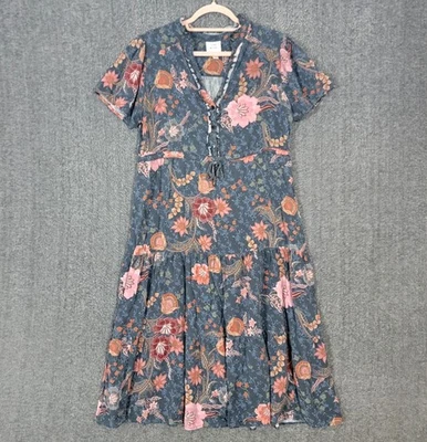 Vestido Knox Rose para mujer grande azul floral manga corta capas cottagecore midi Foto 1 de 4