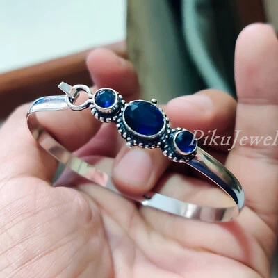 Brazalete brazalete brazalete regalo plata esterlina 925 piedras preciosas corte múltiple tanzanita azul Foto 1 de 4