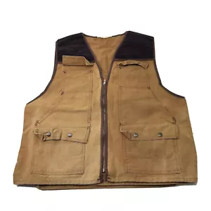 Vintage Key Beige Brown Cotton Canvas Zip Up Hunting Vest XL Talon Zipper - Picture 1 of 8