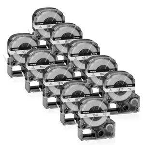 Etiqueta de 3/4" negra sobre blanca 10 piezas compatible con cinta K-Sun 218BW Epson 218BWPX PX - Imagen 1 de 13